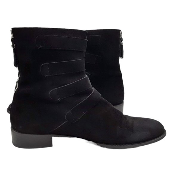 Stuart Weitzman Jitterbug Moto Black Suede Buckle Boots - Picture 8 of 16